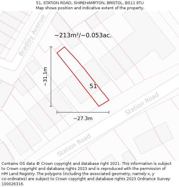 51, STATION ROAD, SHIREHAMPTON, BRISTOL, BS11 9TU: Plot and title map