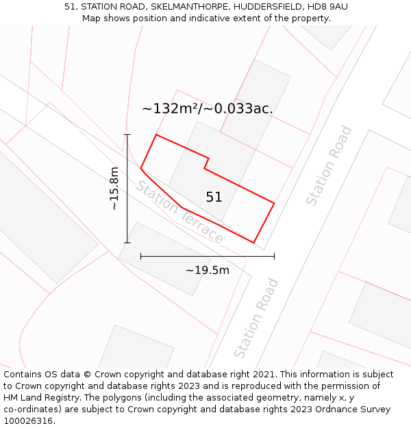 51, STATION ROAD, SKELMANTHORPE, HUDDERSFIELD, HD8 9AU: Plot and title map