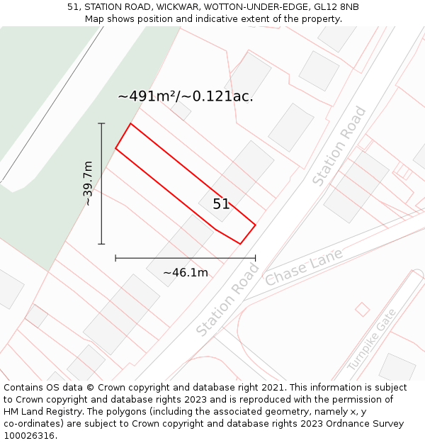51, STATION ROAD, WICKWAR, WOTTON-UNDER-EDGE, GL12 8NB: Plot and title map