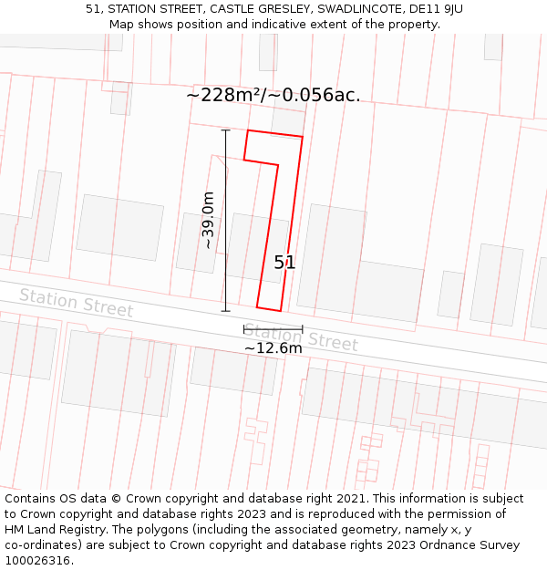 51, STATION STREET, CASTLE GRESLEY, SWADLINCOTE, DE11 9JU: Plot and title map