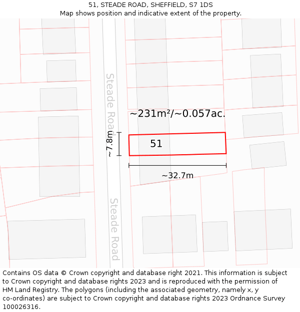 51, STEADE ROAD, SHEFFIELD, S7 1DS: Plot and title map