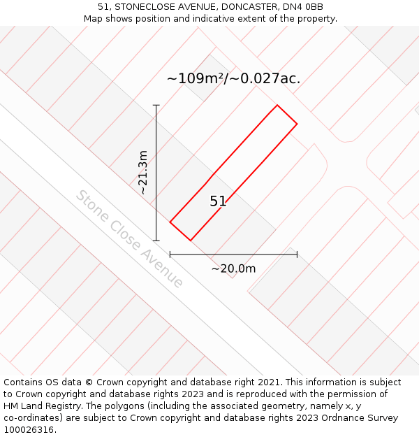 51, STONECLOSE AVENUE, DONCASTER, DN4 0BB: Plot and title map