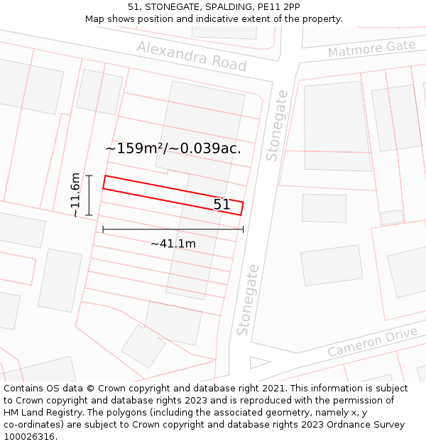 51, STONEGATE, SPALDING, PE11 2PP: Plot and title map