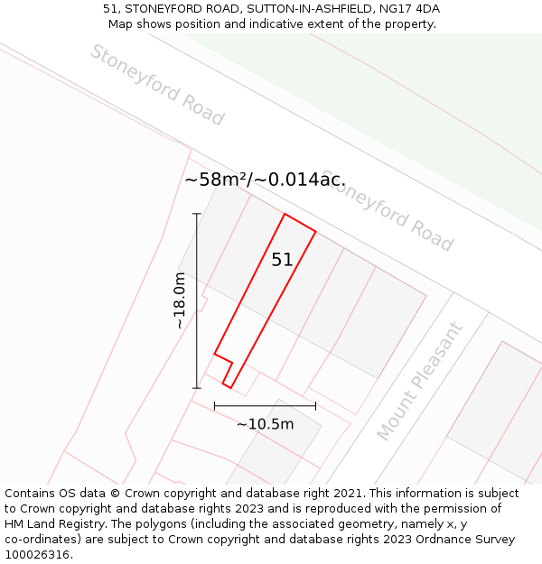 51, STONEYFORD ROAD, SUTTON-IN-ASHFIELD, NG17 4DA: Plot and title map
