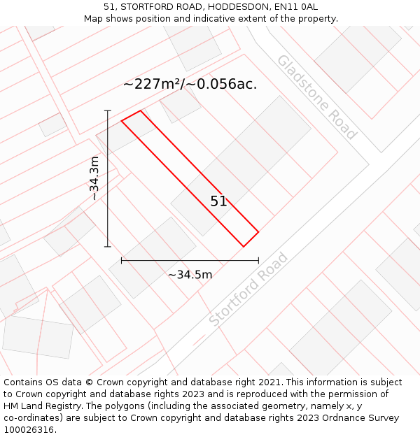 51, STORTFORD ROAD, HODDESDON, EN11 0AL: Plot and title map