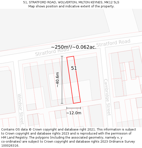 51, STRATFORD ROAD, WOLVERTON, MILTON KEYNES, MK12 5LS: Plot and title map