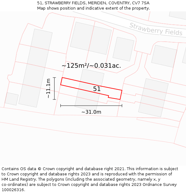 51, STRAWBERRY FIELDS, MERIDEN, COVENTRY, CV7 7SA: Plot and title map