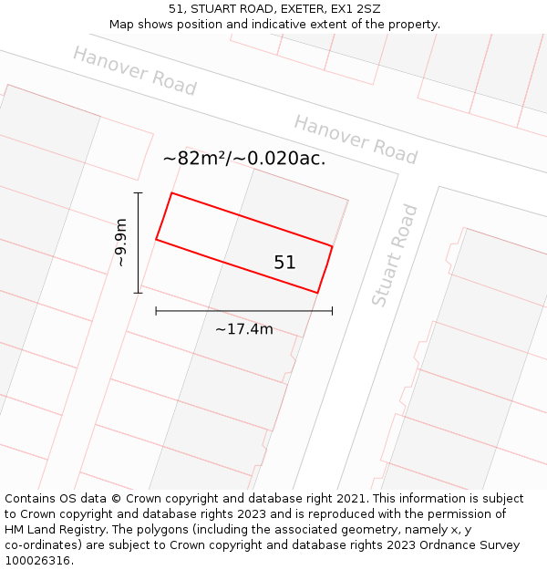 51, STUART ROAD, EXETER, EX1 2SZ: Plot and title map