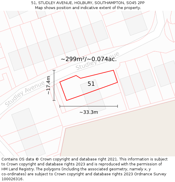 51, STUDLEY AVENUE, HOLBURY, SOUTHAMPTON, SO45 2PP: Plot and title map