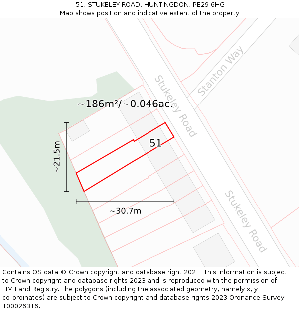 51, STUKELEY ROAD, HUNTINGDON, PE29 6HG: Plot and title map