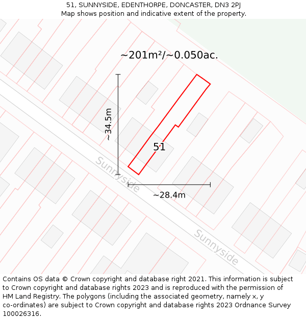 51, SUNNYSIDE, EDENTHORPE, DONCASTER, DN3 2PJ: Plot and title map