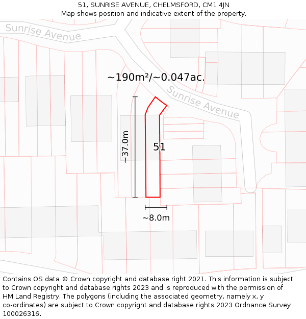 51, SUNRISE AVENUE, CHELMSFORD, CM1 4JN: Plot and title map