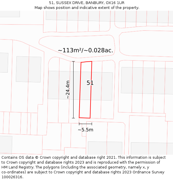51, SUSSEX DRIVE, BANBURY, OX16 1UR: Plot and title map