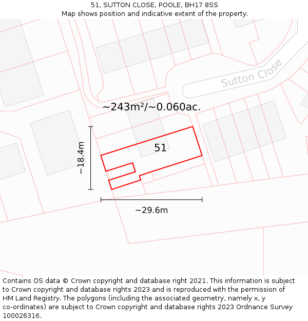 51, SUTTON CLOSE, POOLE, BH17 8SS: Plot and title map