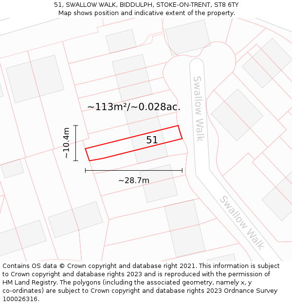 51, SWALLOW WALK, BIDDULPH, STOKE-ON-TRENT, ST8 6TY: Plot and title map
