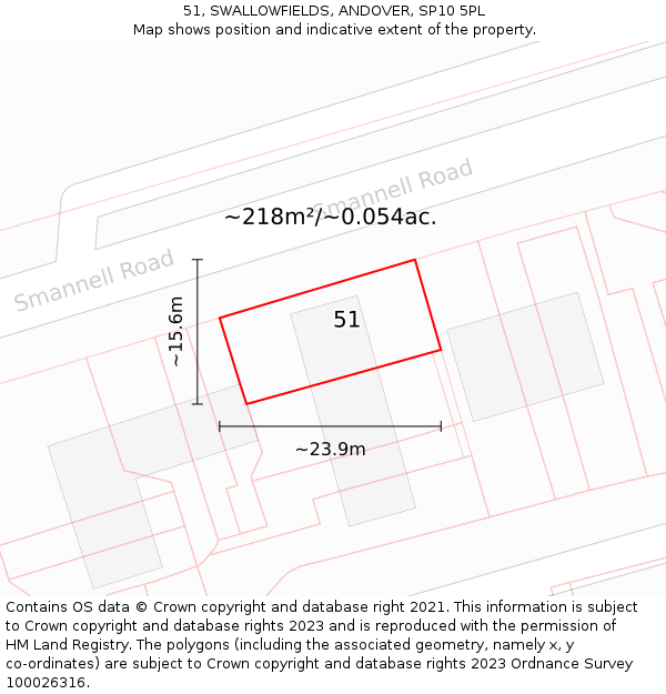 51, SWALLOWFIELDS, ANDOVER, SP10 5PL: Plot and title map