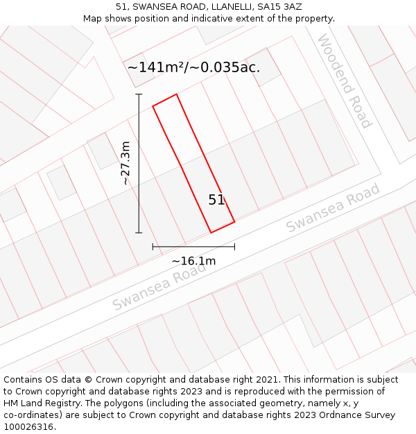 51, SWANSEA ROAD, LLANELLI, SA15 3AZ: Plot and title map