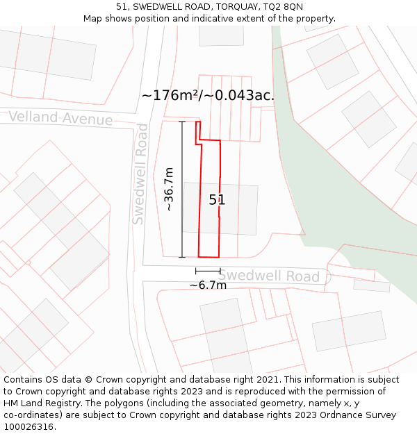 51, SWEDWELL ROAD, TORQUAY, TQ2 8QN: Plot and title map