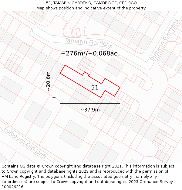 51, TAMARIN GARDENS, CAMBRIDGE, CB1 9GQ: Plot and title map