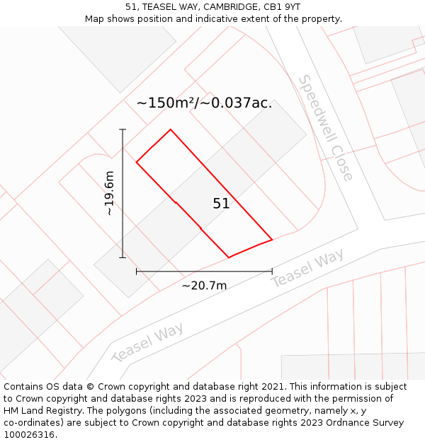 51, TEASEL WAY, CAMBRIDGE, CB1 9YT: Plot and title map