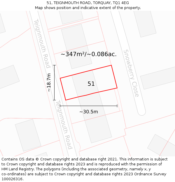 51, TEIGNMOUTH ROAD, TORQUAY, TQ1 4EG: Plot and title map