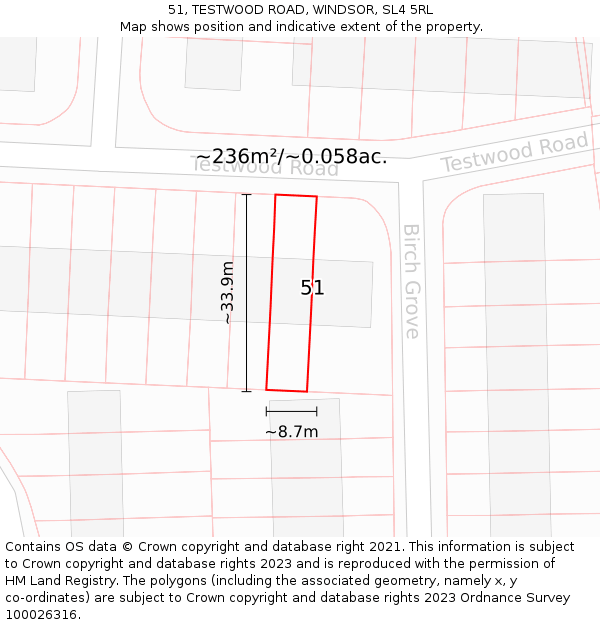 51, TESTWOOD ROAD, WINDSOR, SL4 5RL: Plot and title map