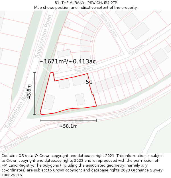 51, THE ALBANY, IPSWICH, IP4 2TP: Plot and title map