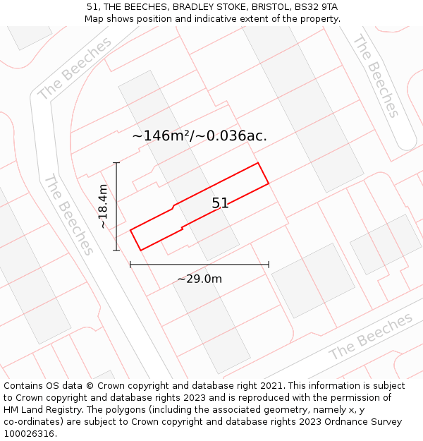 51, THE BEECHES, BRADLEY STOKE, BRISTOL, BS32 9TA: Plot and title map