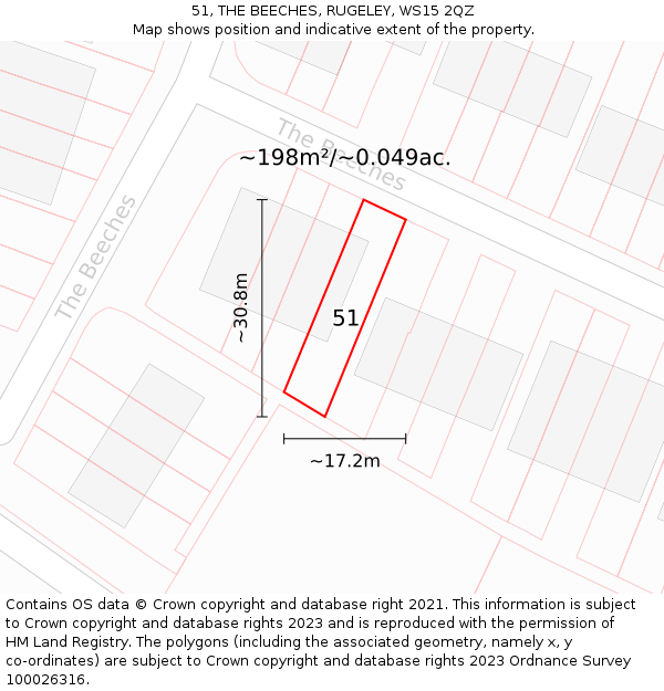 51, THE BEECHES, RUGELEY, WS15 2QZ: Plot and title map