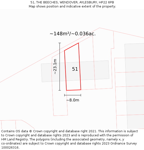 51, THE BEECHES, WENDOVER, AYLESBURY, HP22 6PB: Plot and title map