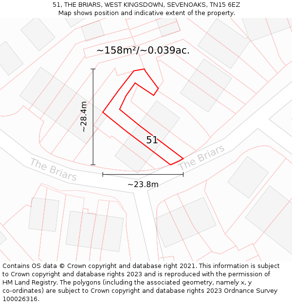 51, THE BRIARS, WEST KINGSDOWN, SEVENOAKS, TN15 6EZ: Plot and title map