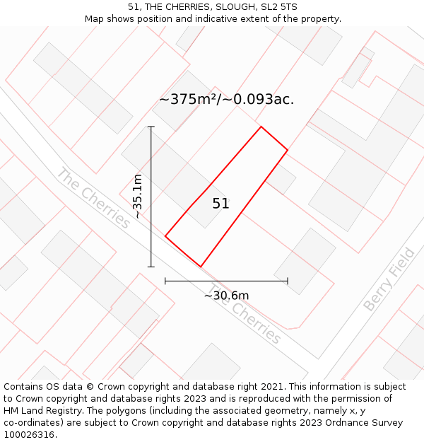 51, THE CHERRIES, SLOUGH, SL2 5TS: Plot and title map