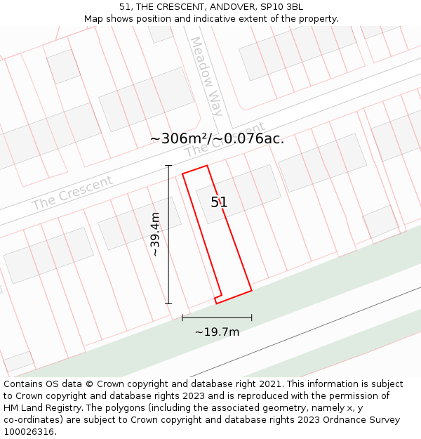51, THE CRESCENT, ANDOVER, SP10 3BL: Plot and title map