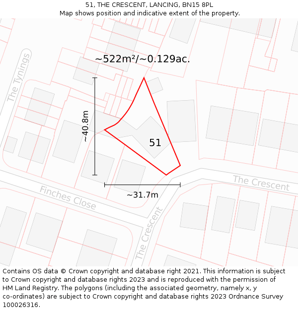 51, THE CRESCENT, LANCING, BN15 8PL: Plot and title map
