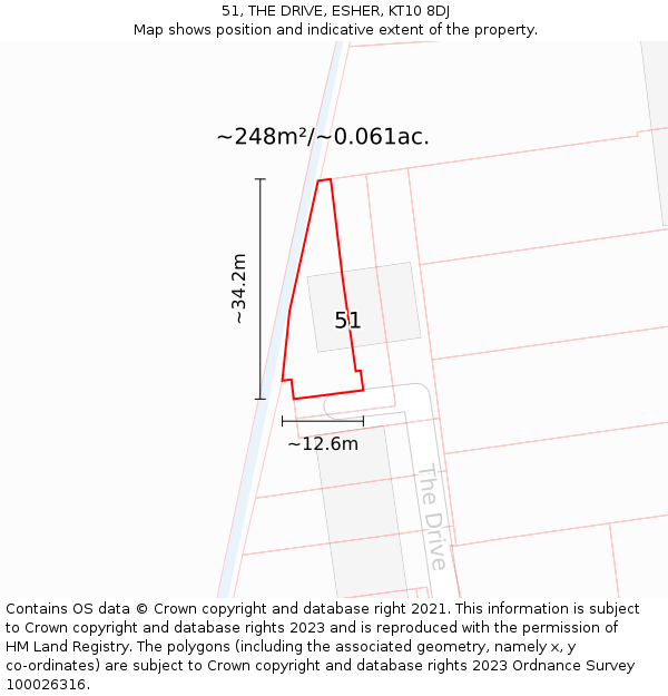 51, THE DRIVE, ESHER, KT10 8DJ: Plot and title map