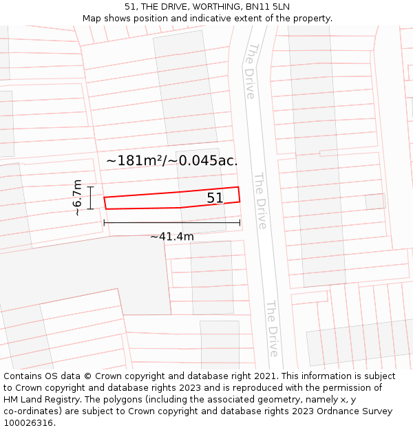 51, THE DRIVE, WORTHING, BN11 5LN: Plot and title map