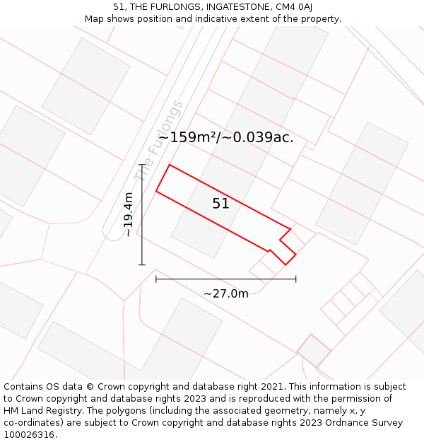 51, THE FURLONGS, INGATESTONE, CM4 0AJ: Plot and title map