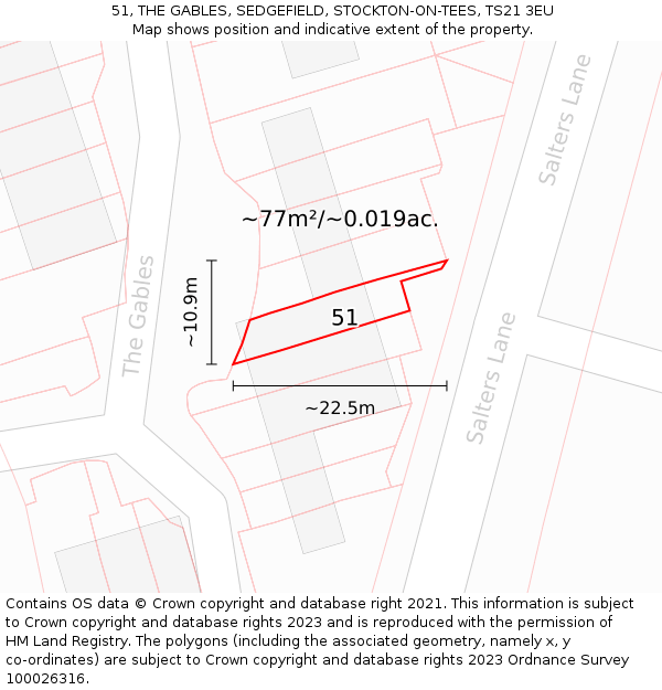 51, THE GABLES, SEDGEFIELD, STOCKTON-ON-TEES, TS21 3EU: Plot and title map
