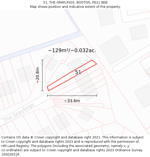 51, THE GRAYLINGS, BOSTON, PE21 8EB: Plot and title map