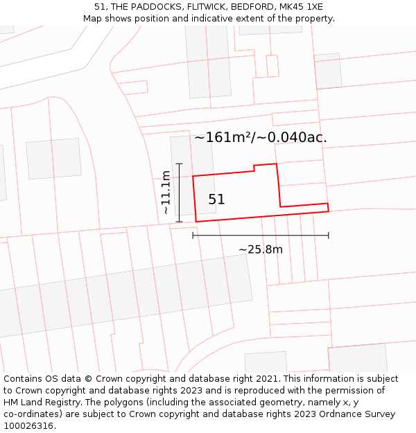 51, THE PADDOCKS, FLITWICK, BEDFORD, MK45 1XE: Plot and title map
