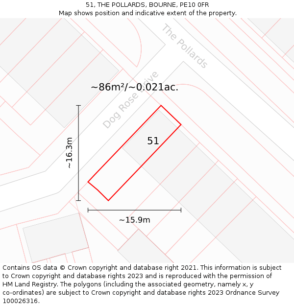 51, THE POLLARDS, BOURNE, PE10 0FR: Plot and title map