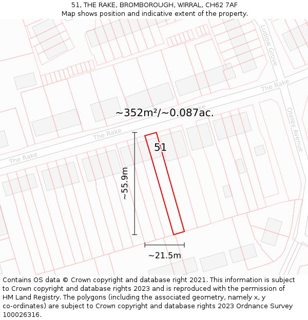 51, THE RAKE, BROMBOROUGH, WIRRAL, CH62 7AF: Plot and title map