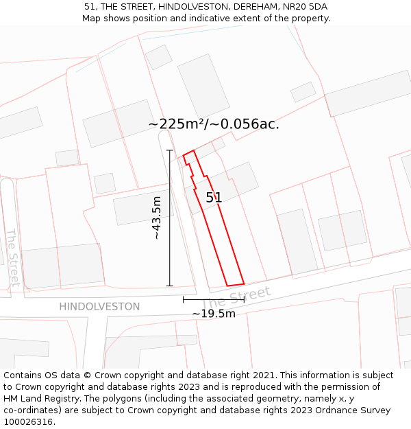 51, THE STREET, HINDOLVESTON, DEREHAM, NR20 5DA: Plot and title map