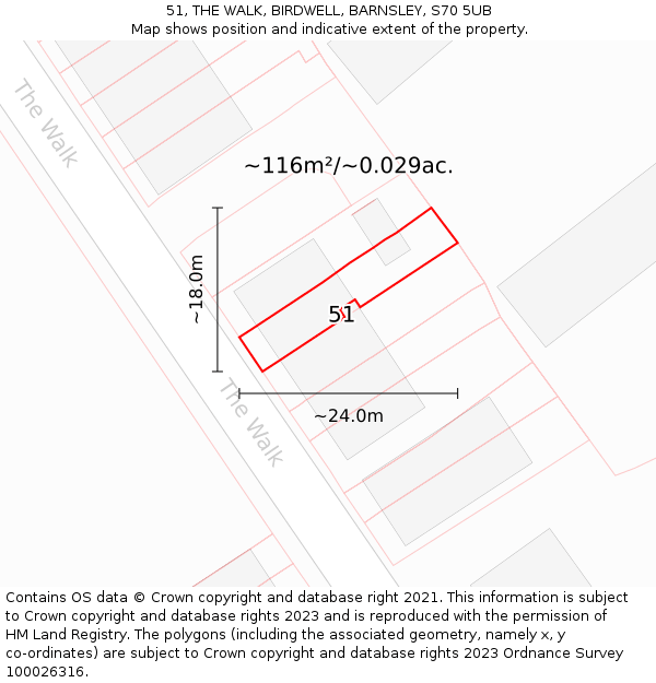 51, THE WALK, BIRDWELL, BARNSLEY, S70 5UB: Plot and title map