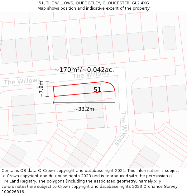 51, THE WILLOWS, QUEDGELEY, GLOUCESTER, GL2 4XG: Plot and title map