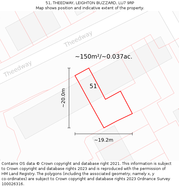 51, THEEDWAY, LEIGHTON BUZZARD, LU7 9RP: Plot and title map