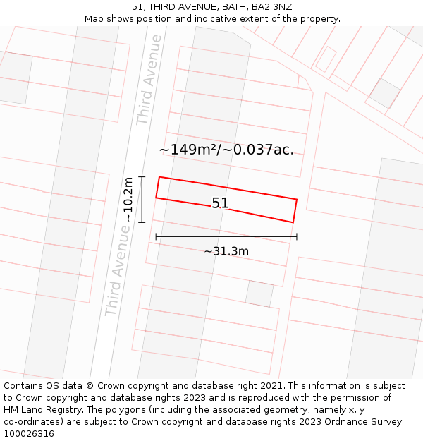 51, THIRD AVENUE, BATH, BA2 3NZ: Plot and title map