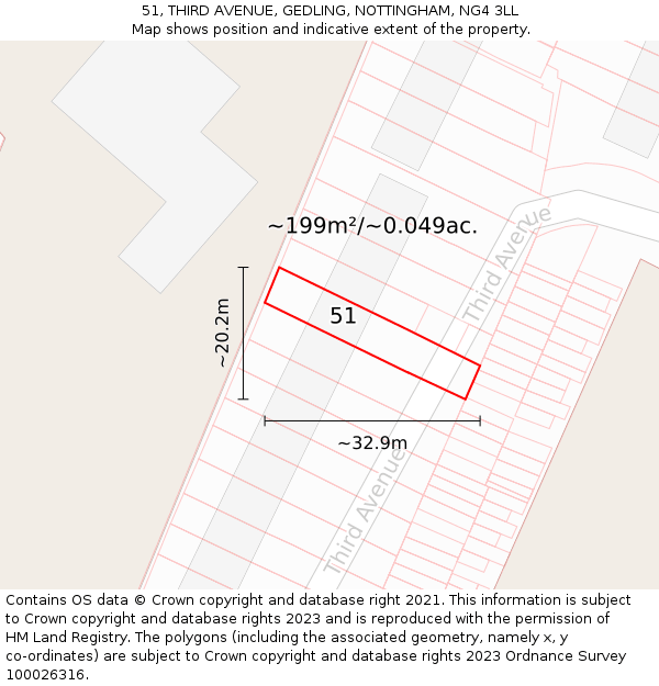51, THIRD AVENUE, GEDLING, NOTTINGHAM, NG4 3LL: Plot and title map