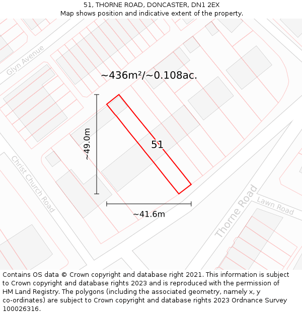 51, THORNE ROAD, DONCASTER, DN1 2EX: Plot and title map