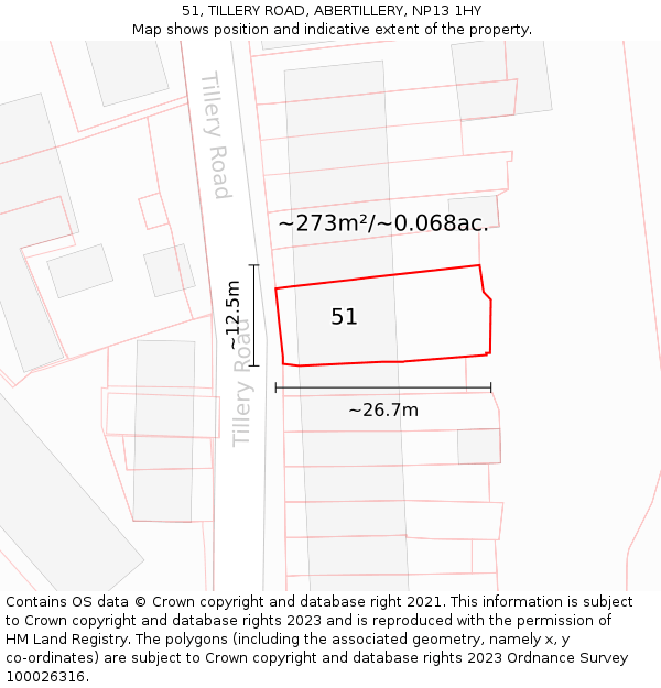 51, TILLERY ROAD, ABERTILLERY, NP13 1HY: Plot and title map